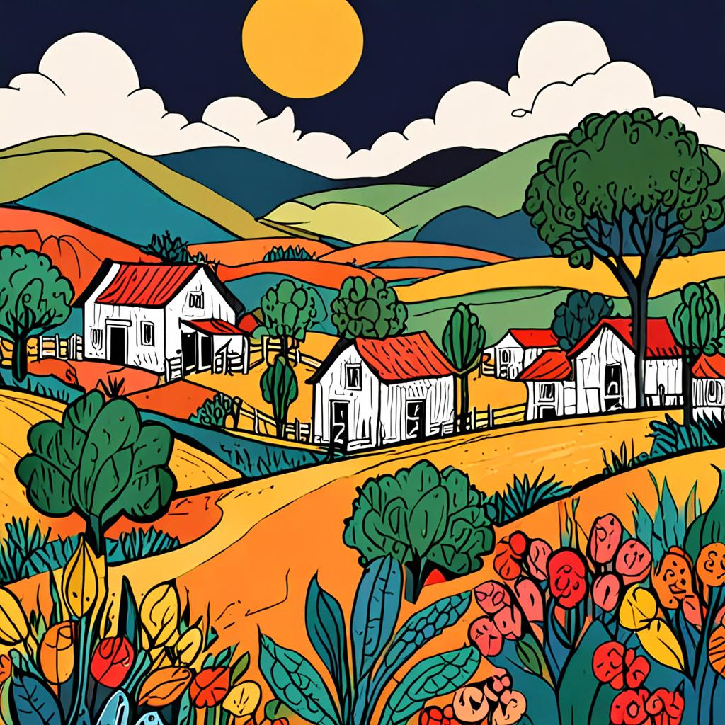 Ilustração de paisagem rural